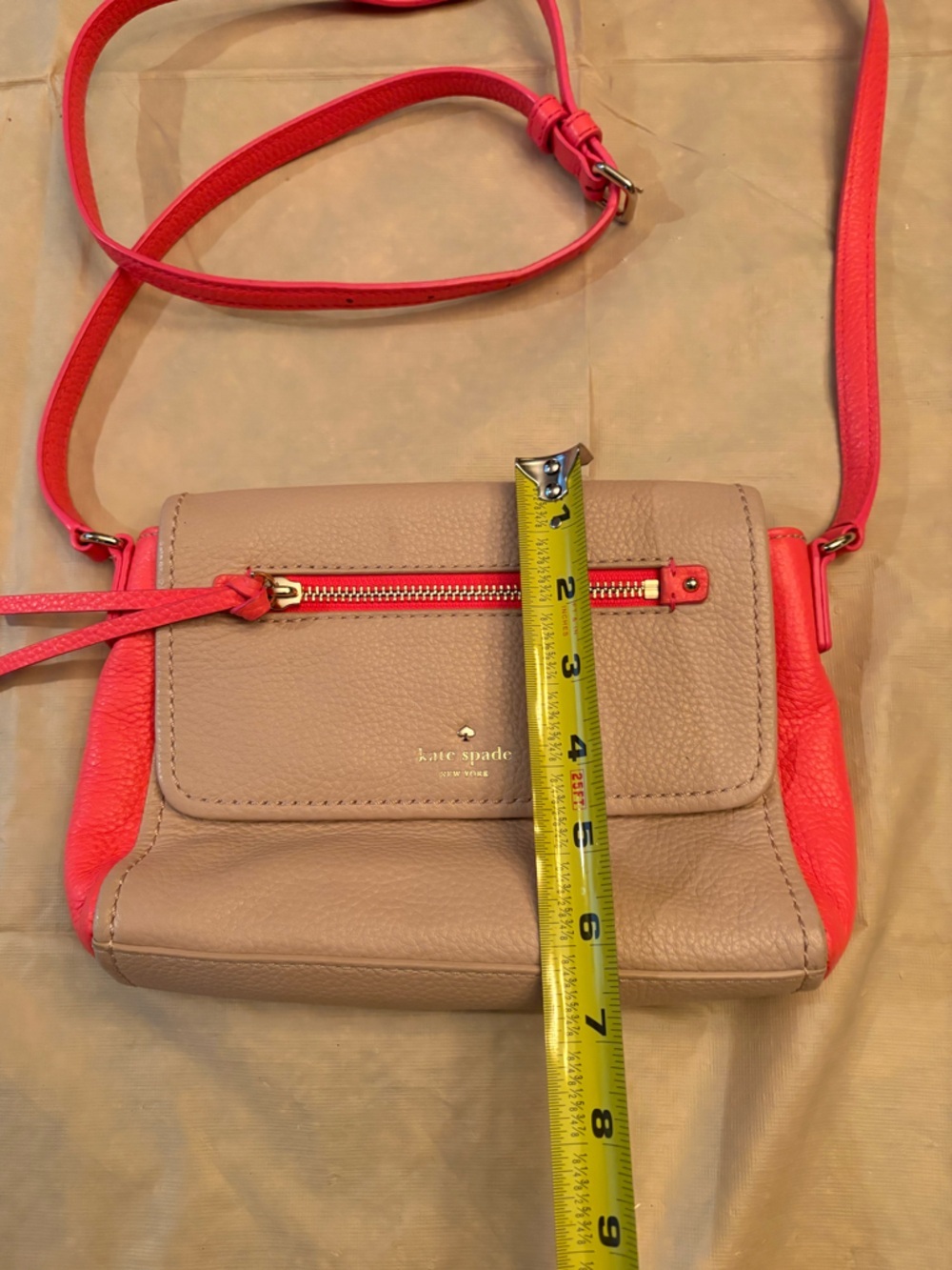 kate spade Taupe and Bright Pink Pebbled Leather Crossbody - Picture 3 of 8